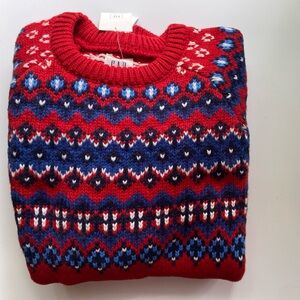 GAP Red and Blue Crewneck Sweater with Nordic Patterns / Size XXL (14-16) / NWT